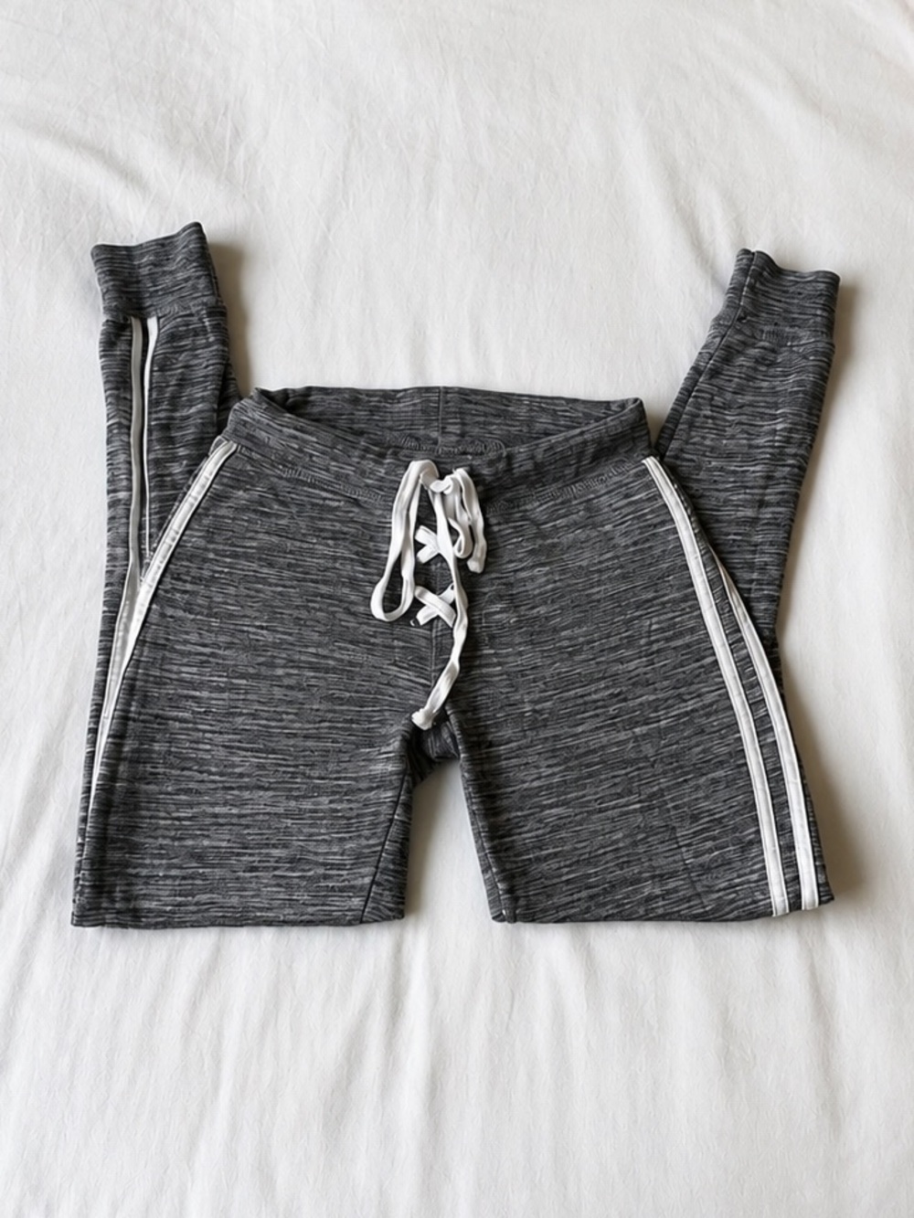 Gray Space Dye Lace-Up‎ Side Stripe Jogger Leggings